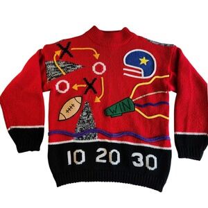 CHERRY STIX CSL Football Sweater Unisex Medium Red Black Cheerleader 80's VTG